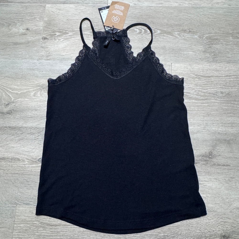 Vero Moda Honey Singlet Black Lace Trim Racerback Tank Top Size Small S